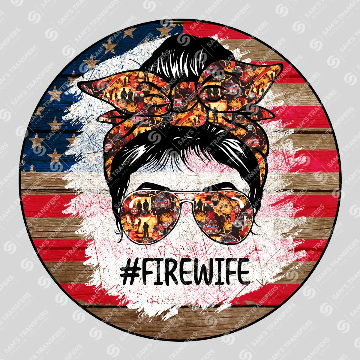 Apparel featuring a Fire Wife-themed DTF transfer.