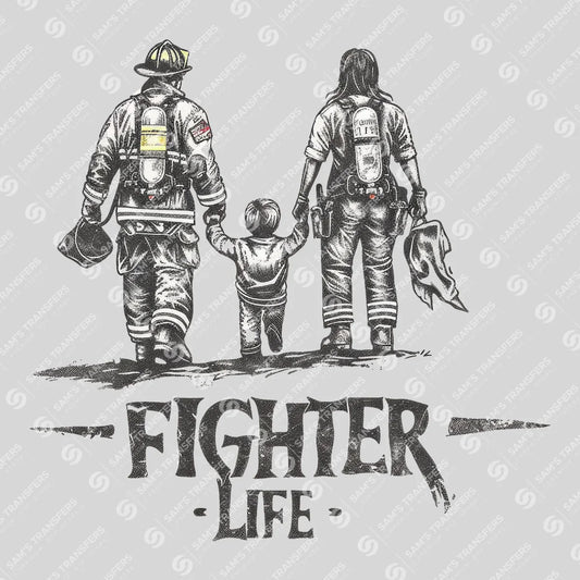 Apparel featuring a Fighter Life Family-themed DTF transfer.