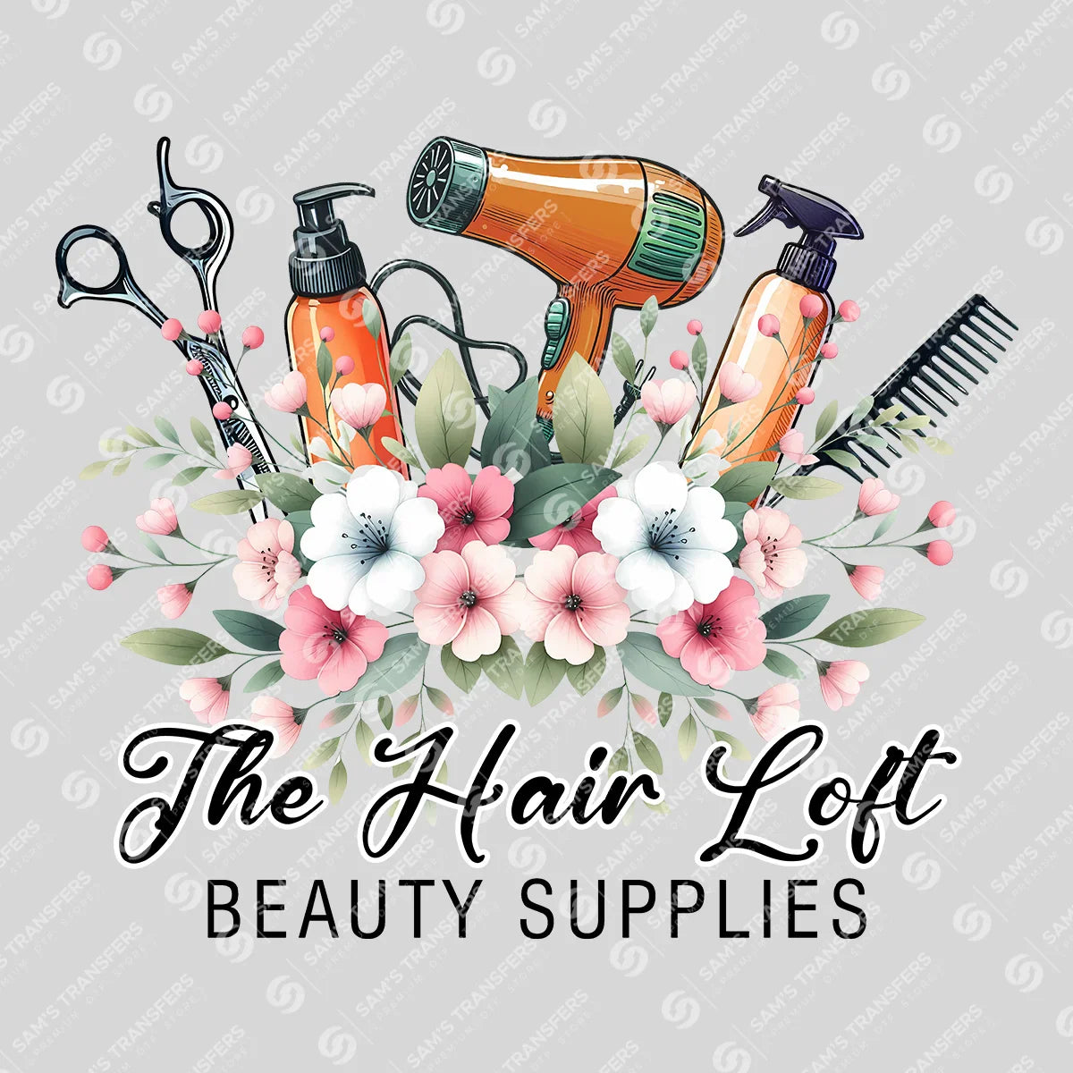 Apparel featuring a The Hair Loft-themed DTF transfer.