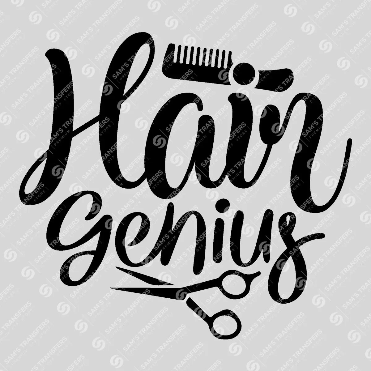 Apparel featuring a Hair Genius-themed DTF transfer.