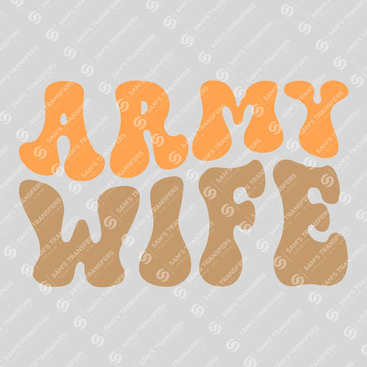 Apparel featuring a Army Wife-themed DTF transfer.