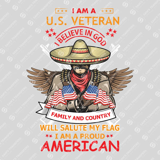 Apparel featuring a Proud American US Veteran-themed DTF transfer.