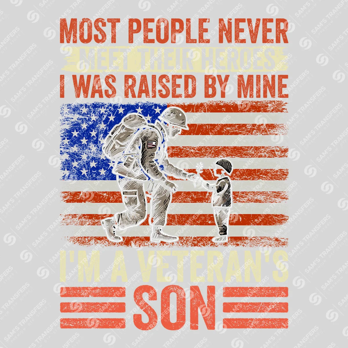 Apparel featuring a Im A Veterans Son-themed DTF transfer.