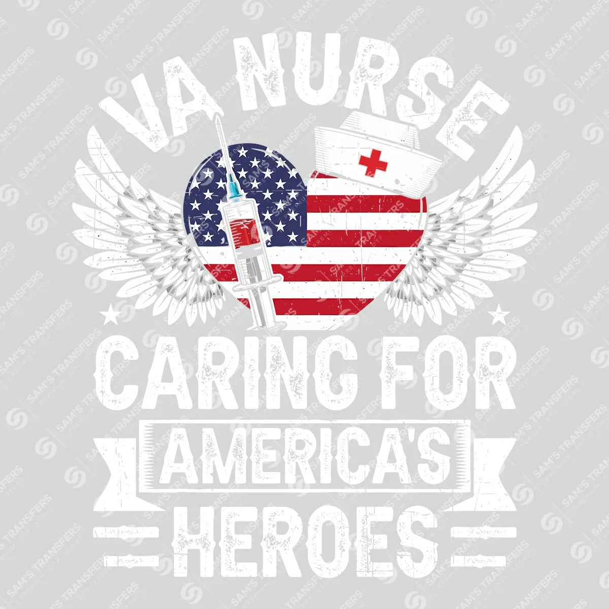Apparel featuring a VA Nurse Caring For Heroes-themed DTF transfer.