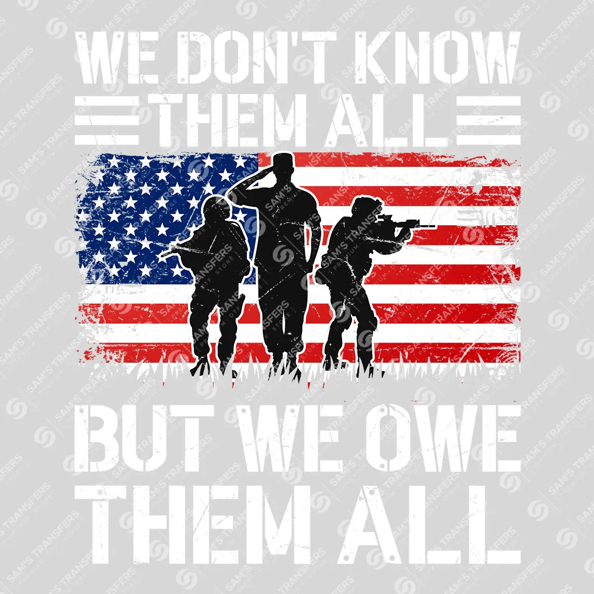 Apparel featuring a We Owe Them All-themed DTF transfer.