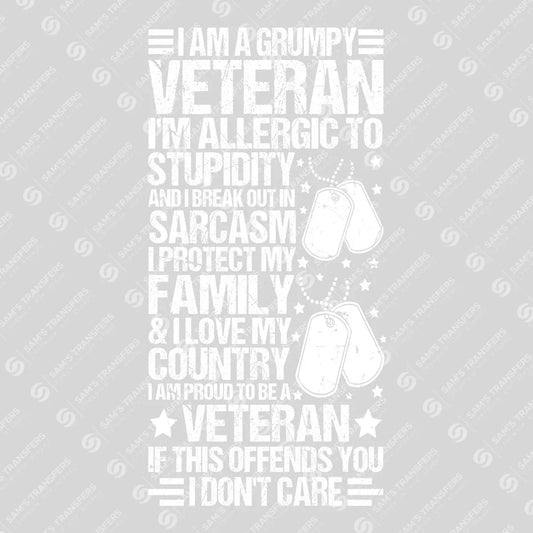 Apparel featuring a I Am A Grumpy Veteran-themed DTF transfer.