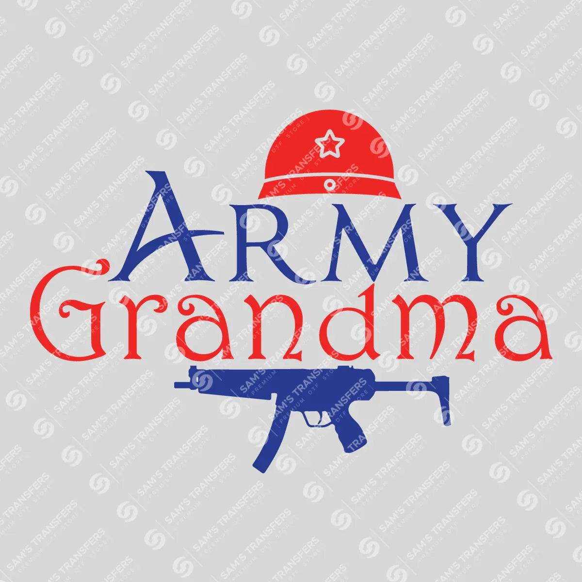 Apparel featuring a Army Grandma-themed DTF transfer.