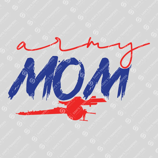 Apparel featuring a Army Mom-themed DTF transfer.