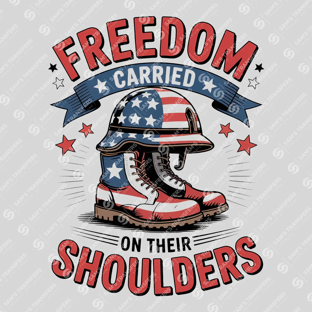 Apparel featuring a Freedom Carried on Their Shoulders-themed DTF transfer.