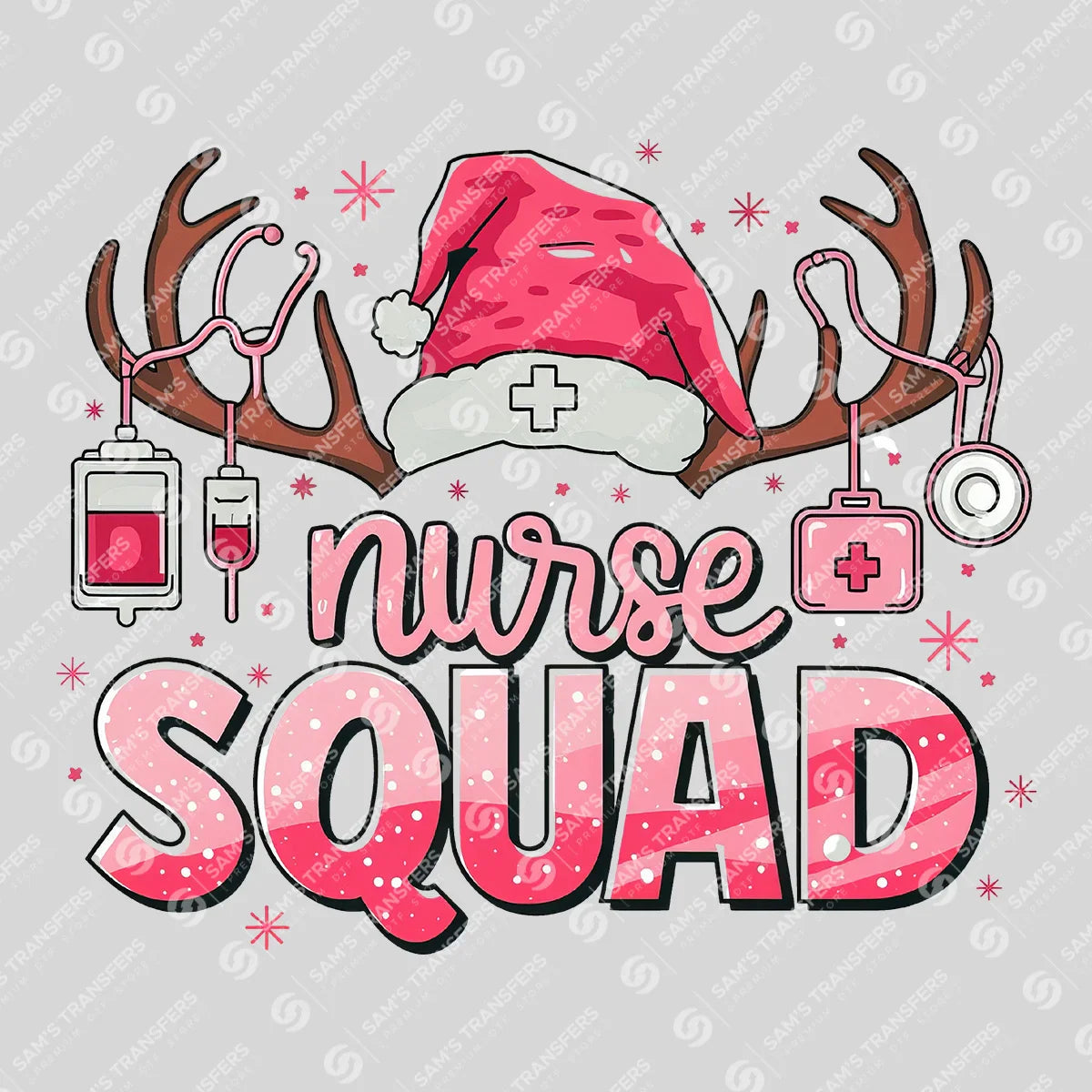 Apparel featuring a Nurse Squad-themed DTF transfer.