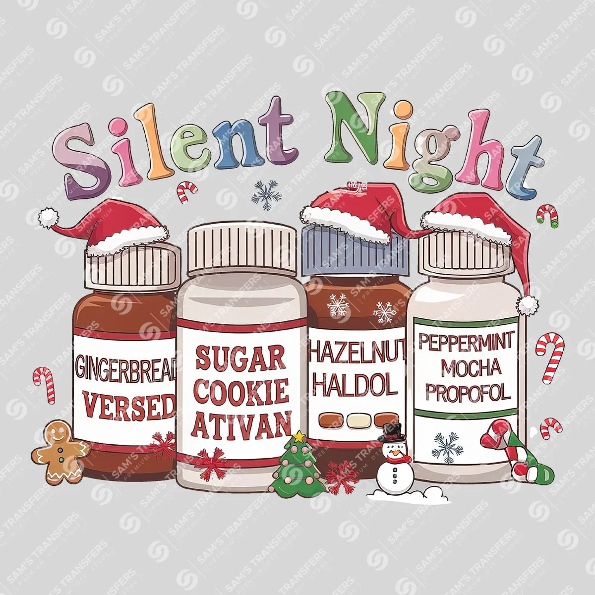 Apparel featuring a Silent Night Nurse Meds-themed DTF transfer.
