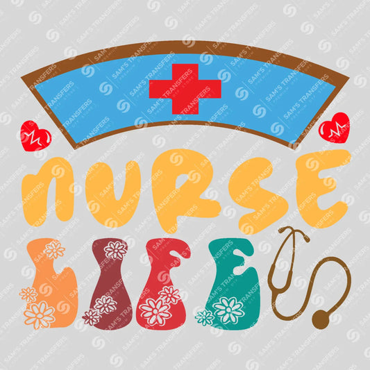 Apparel featuring a Nurse Life Cap-themed DTF transfer.