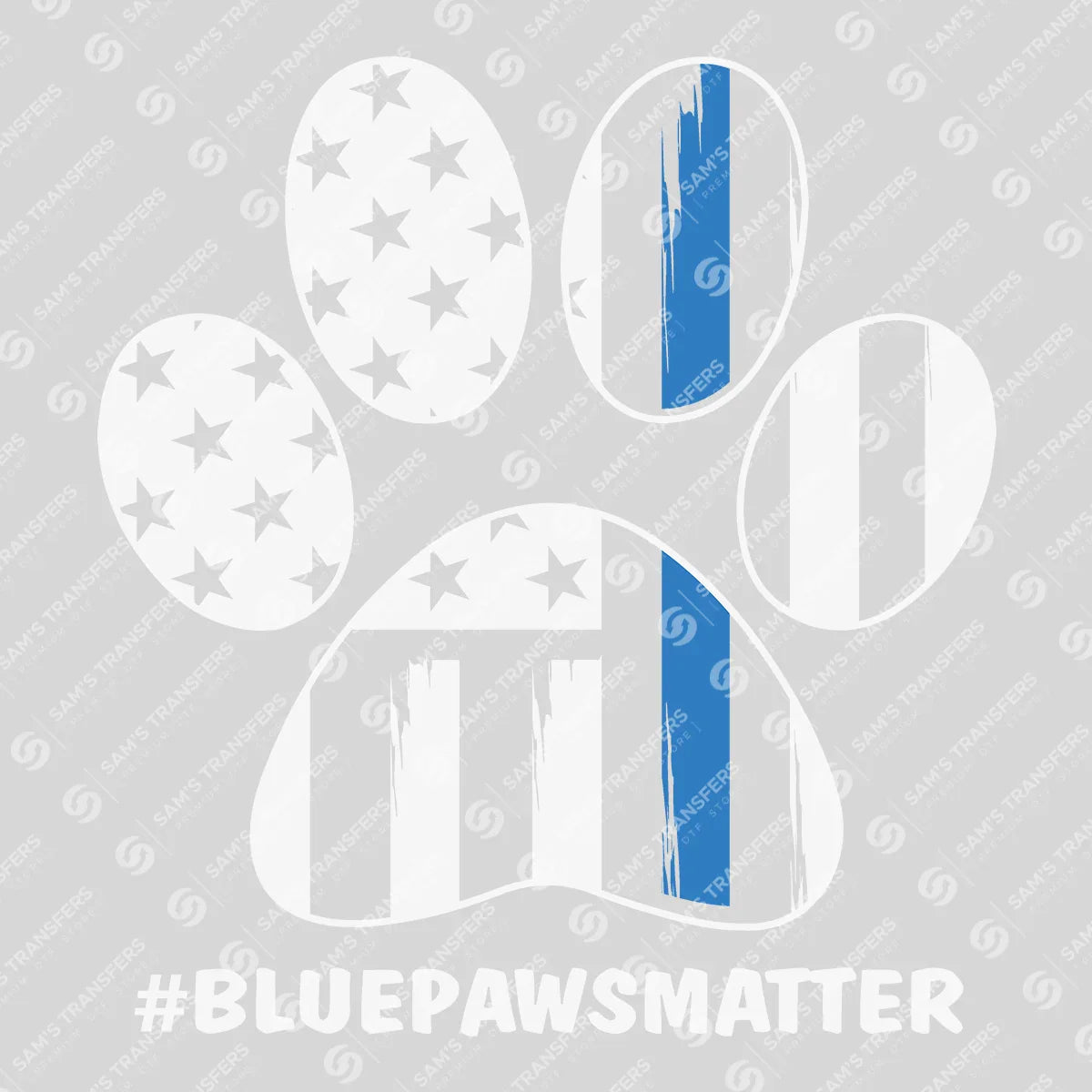 Apparel featuring a Blue Paws Matter-themed DTF transfer.