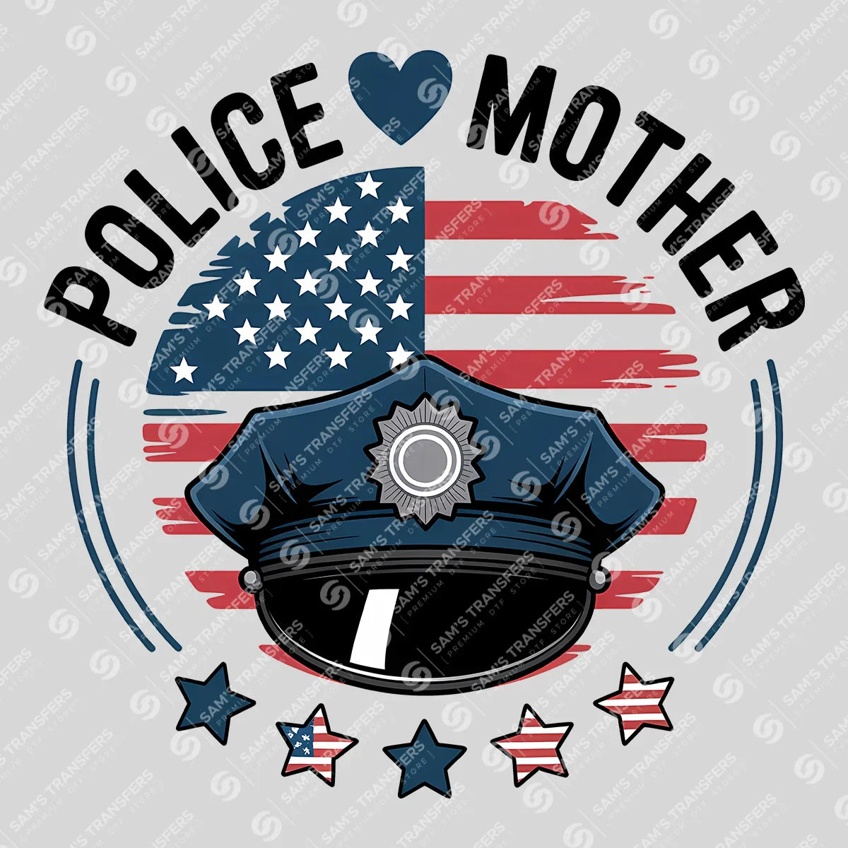 Apparel featuring a Police Mother-themed DTF transfer.