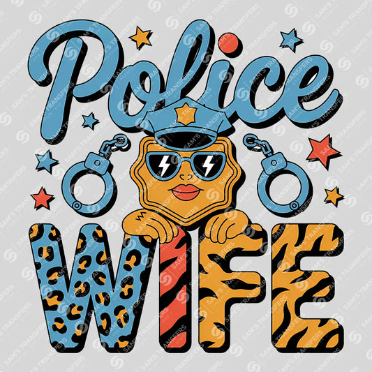 Apparel featuring a Police Wife Retro-themed DTF transfer.