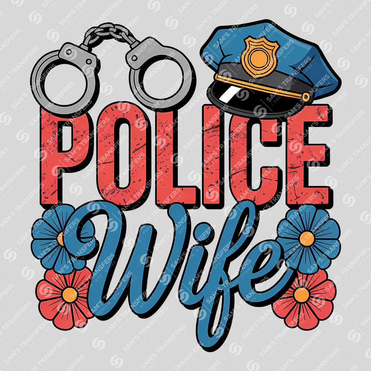 Apparel featuring a Police Wife Floral-themed DTF transfer.