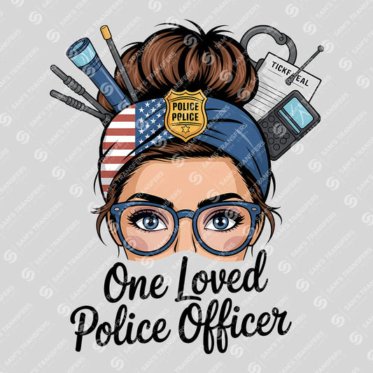Apparel featuring a One Loved Police Officer-themed DTF transfer.