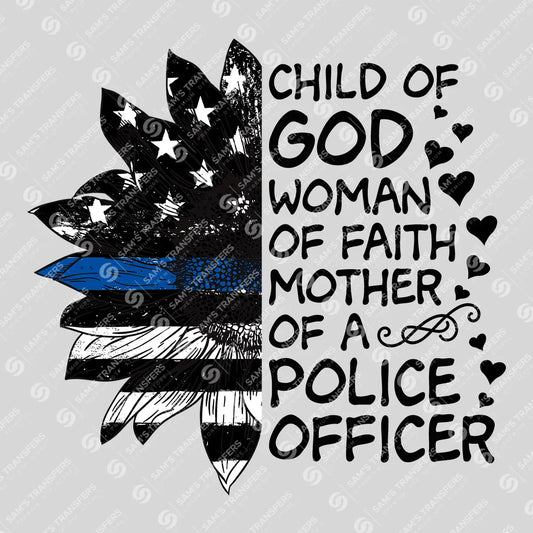 Apparel featuring a Mother of a Police Officer-themed DTF transfer.