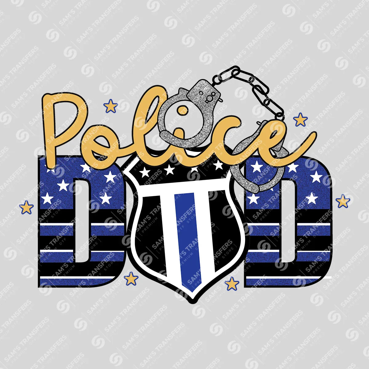 Apparel featuring a Police Dad Handcuffs-themed DTF transfer.