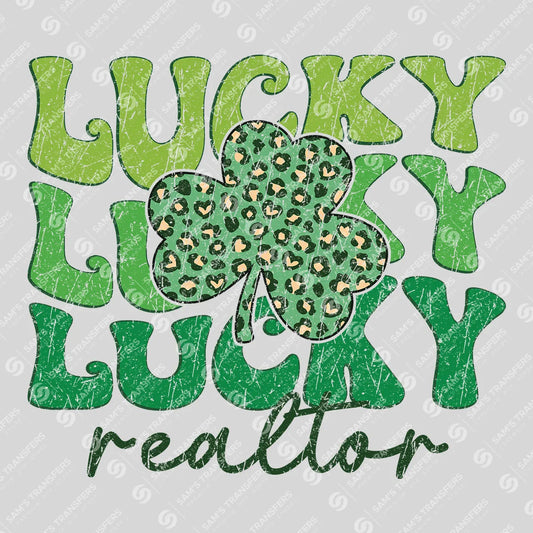 Apparel featuring a Lucky Realtor Distressed-themed DTF transfer.