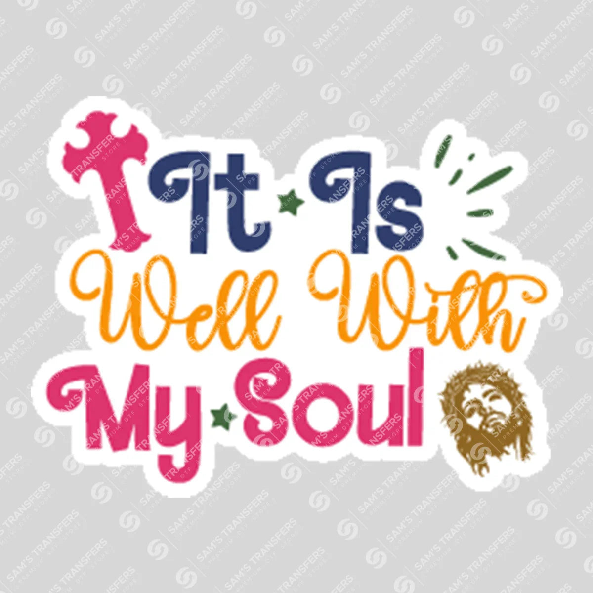 Apparel featuring a It Is Well With My Soul Cross-themed DTF transfer.