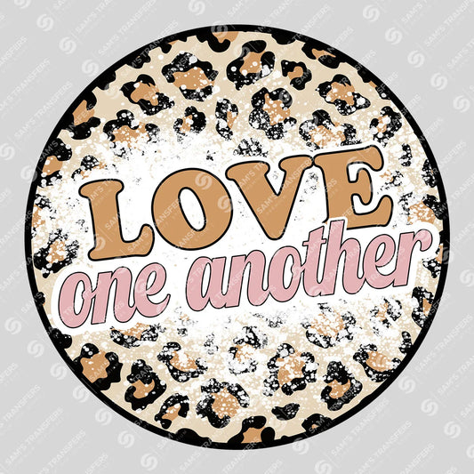 Apparel featuring a Love One Another-themed DTF transfer.