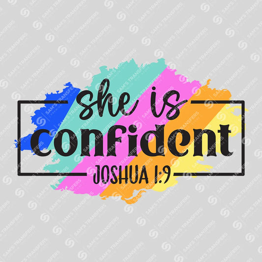 Apparel featuring a She Is Confident-themed DTF transfer.