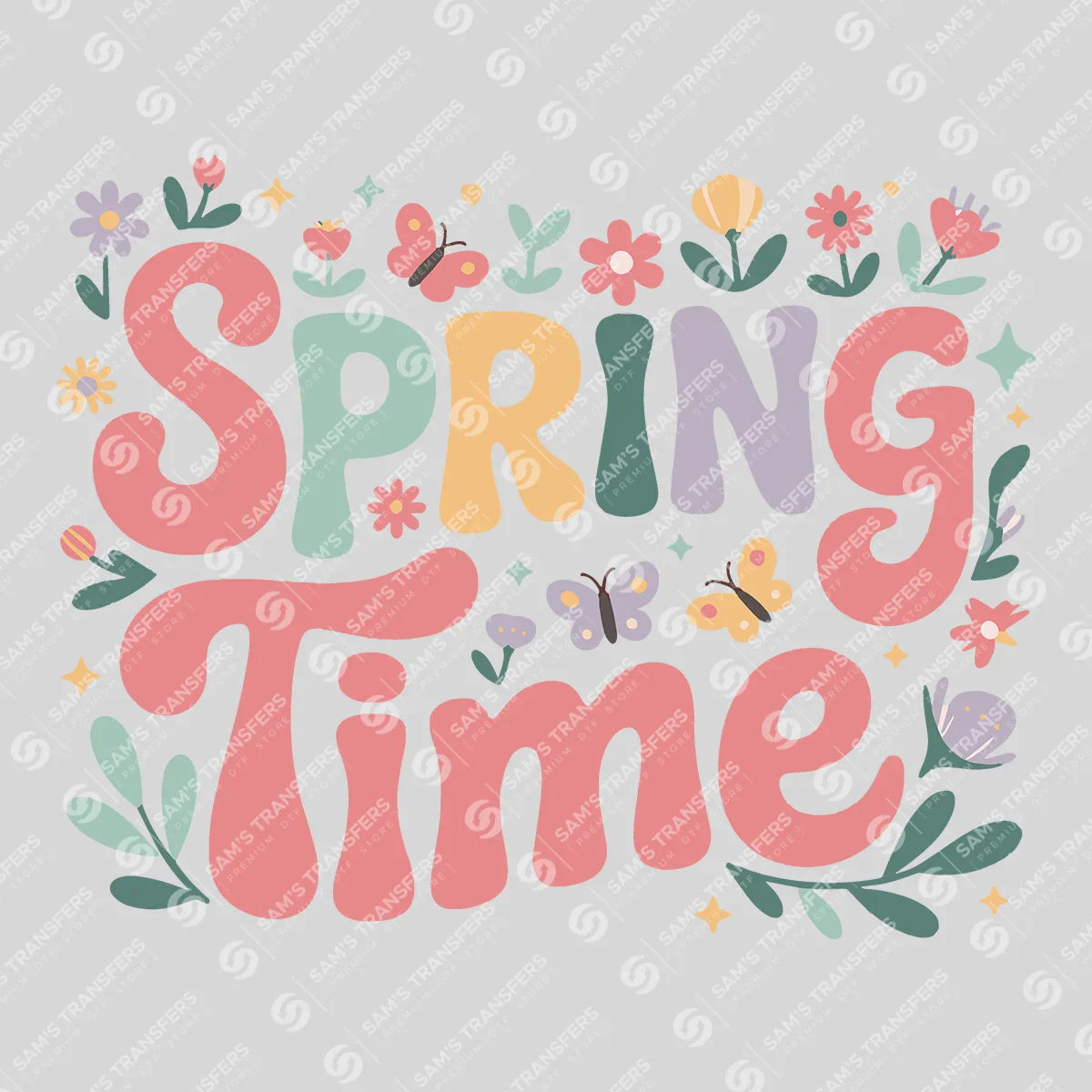 Apparel featuring a Spring Time-themed DTF transfer.