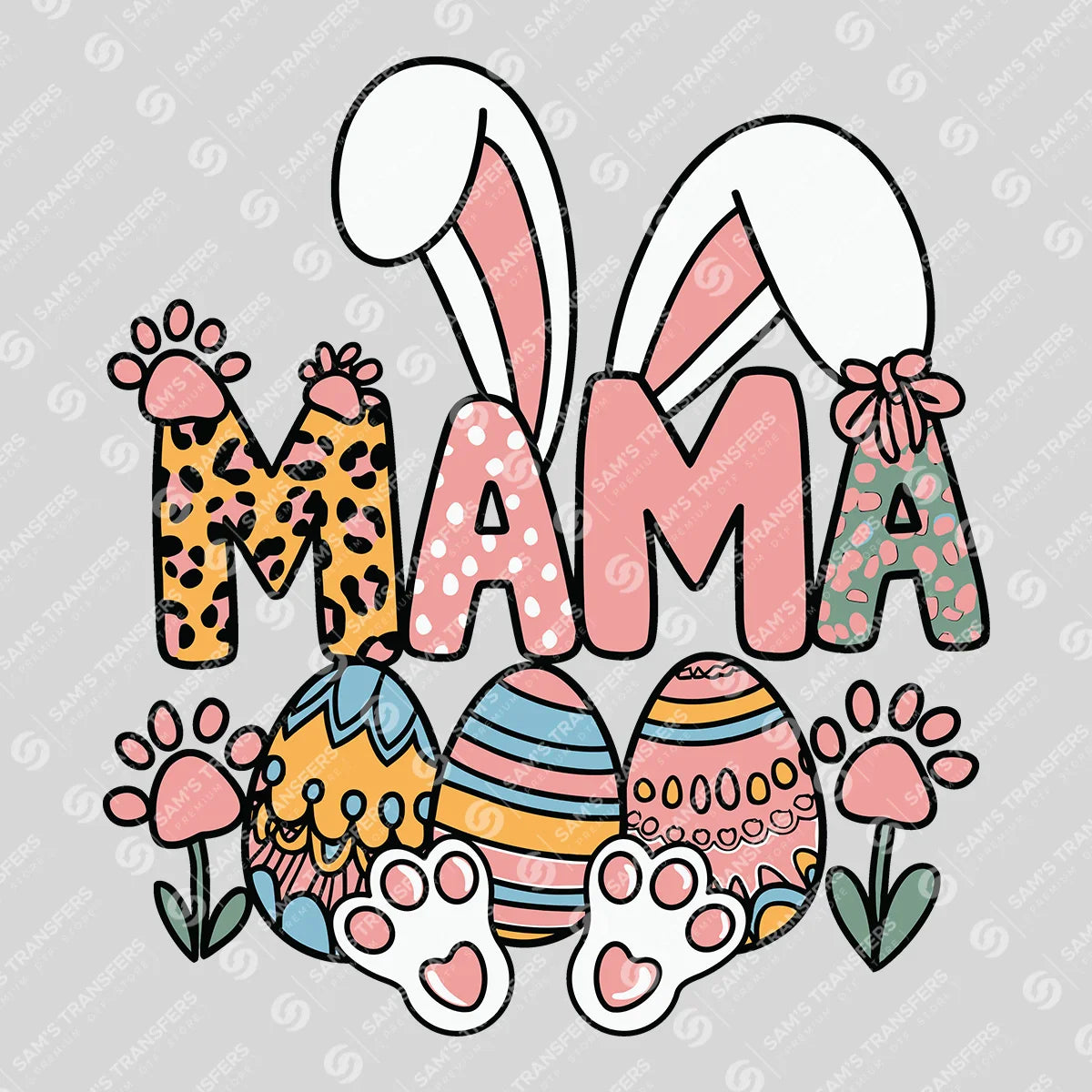 Apparel featuring a Easter Mama-themed DTF transfer.