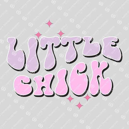 Apparel featuring a Little Chick-themed DTF transfer.