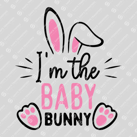 Apparel featuring a I'm the Baby Bunny-themed DTF transfer.