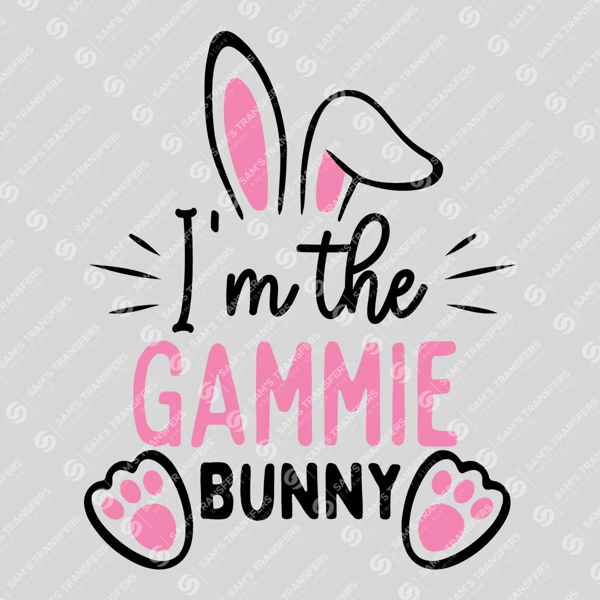 Apparel featuring a I'm the Gammie Bunny-themed DTF transfer.