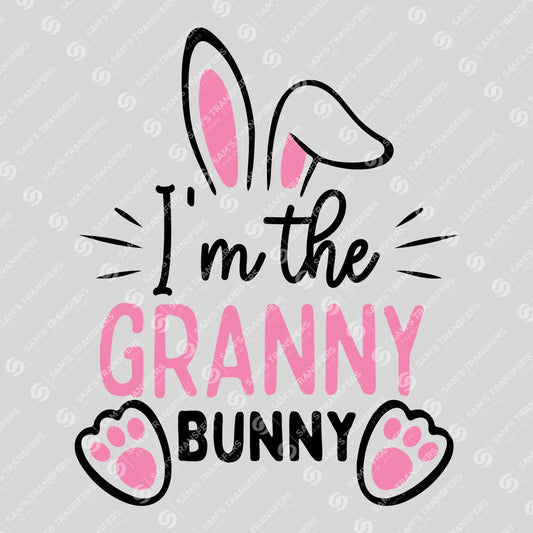 Apparel featuring a I'm the Granny Bunny-themed DTF transfer.