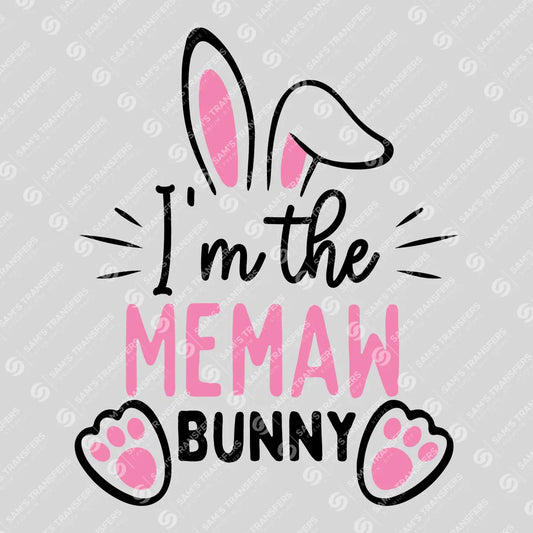 Apparel featuring a I'm the Memaw Bunny-themed DTF transfer.
