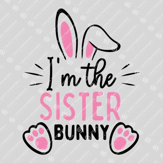 Apparel featuring a I'm the Sister Bunny-themed DTF transfer.