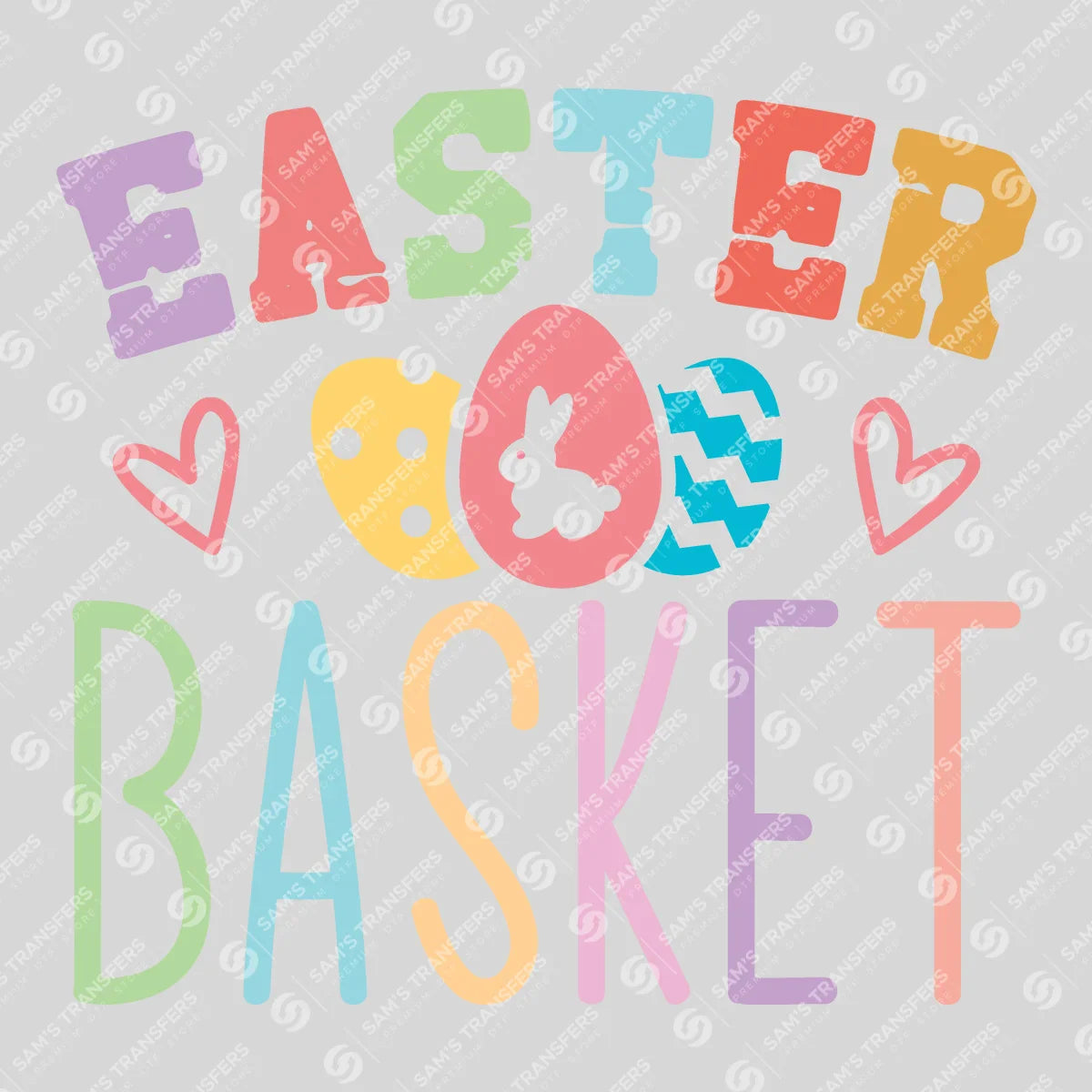 Apparel featuring a Easter Basket-themed DTF transfer.