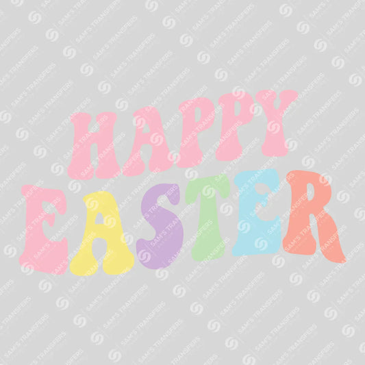 Apparel featuring a Happy Easter-themed DTF transfer.