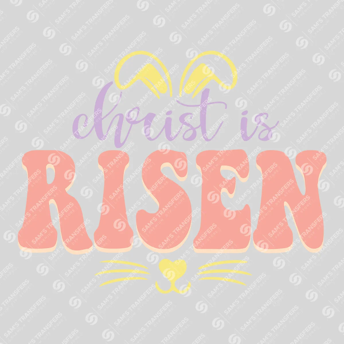 Apparel featuring a Christ Is Risen-themed DTF transfer.