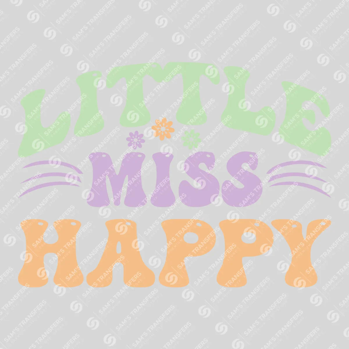 Apparel featuring a Little Miss Happy-themed DTF transfer.