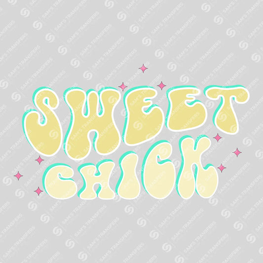 Apparel featuring a Sweet Chick-themed DTF transfer.