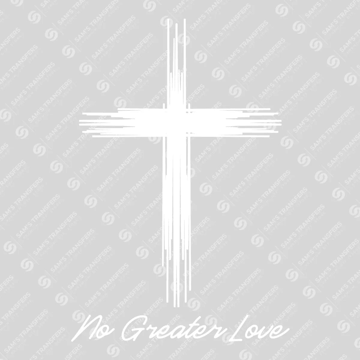 Apparel featuring a No Greater Love-themed DTF transfer.