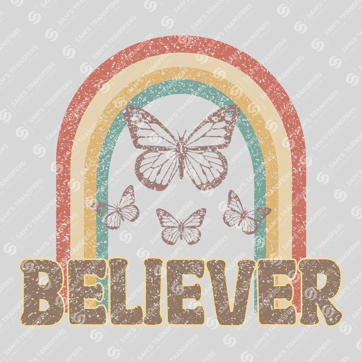Apparel featuring a Believer-themed DTF transfer.