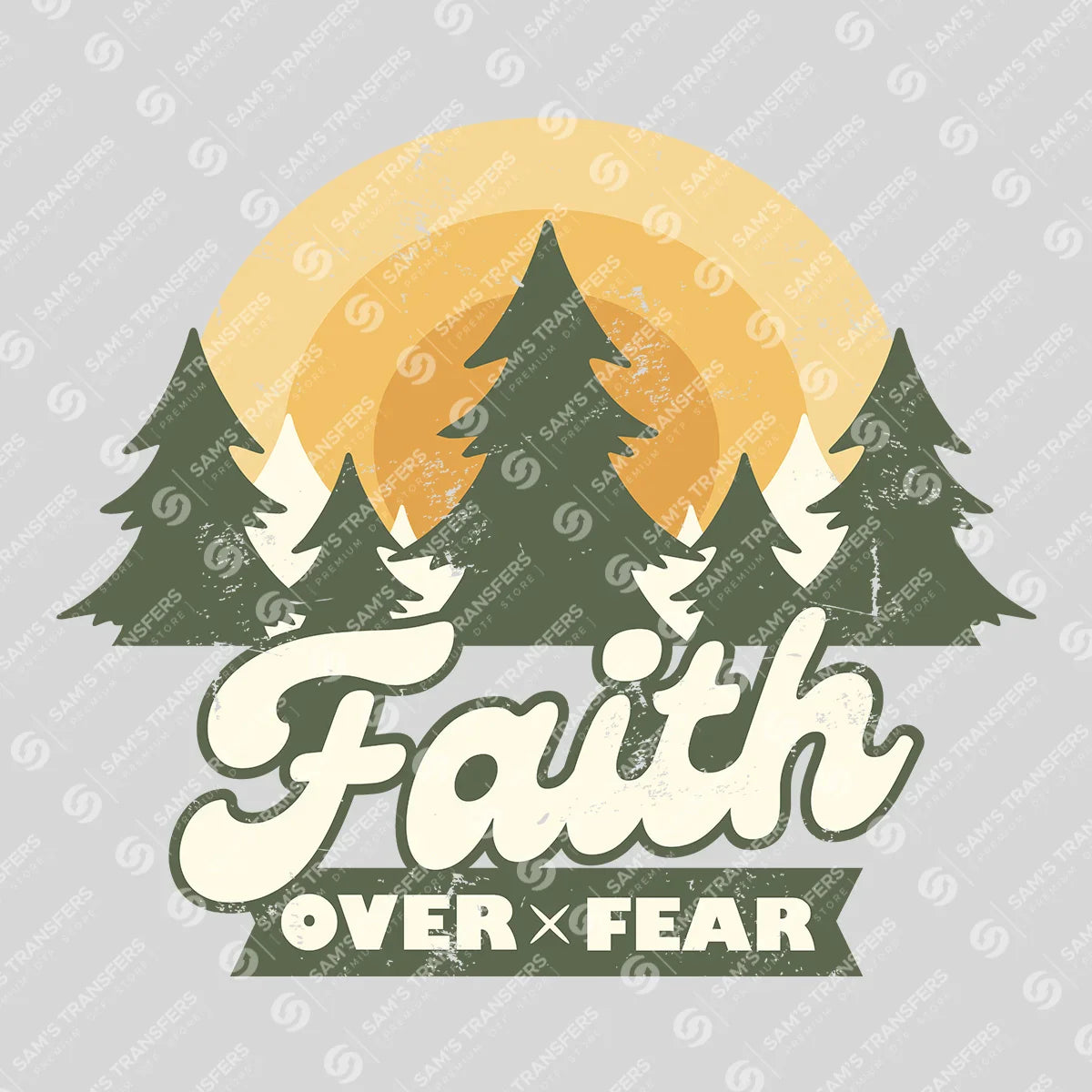Apparel featuring a Faith Over Fear-themed DTF transfer.