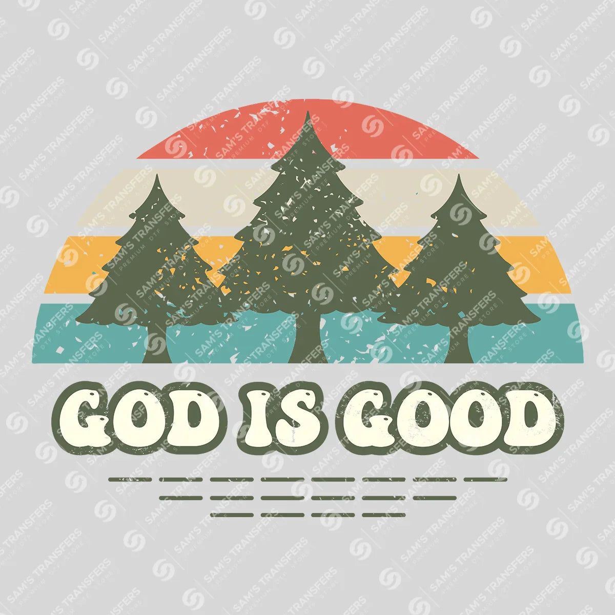 Apparel featuring a God Is Good-themed DTF transfer.