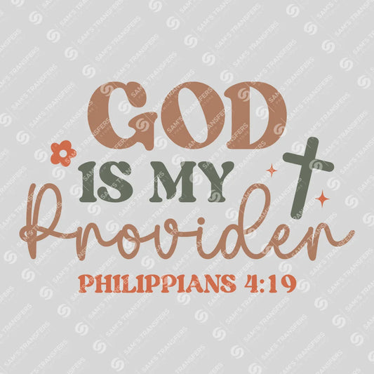 Apparel featuring a God Is My Provider-themed DTF transfer.