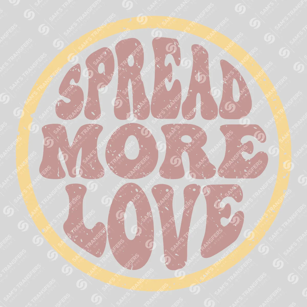 Apparel featuring a Spread More Love-themed DTF transfer.