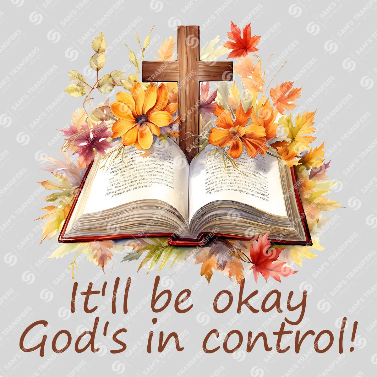 Apparel featuring a God's in Control-themed DTF transfer.