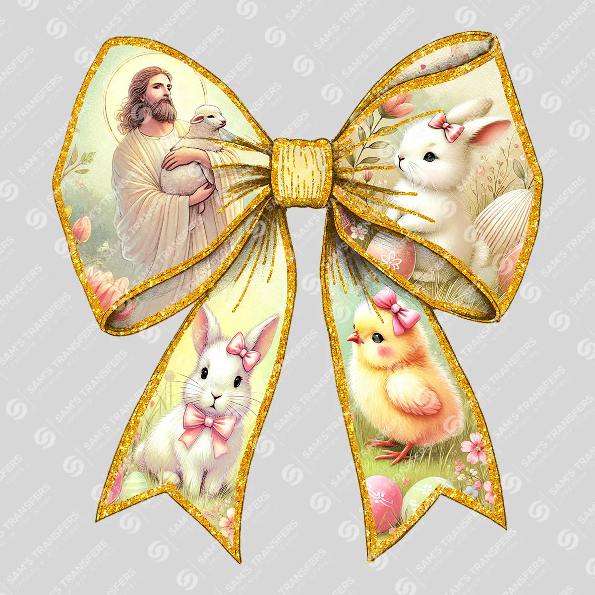 Apparel featuring a Easter Bow-themed DTF transfer.