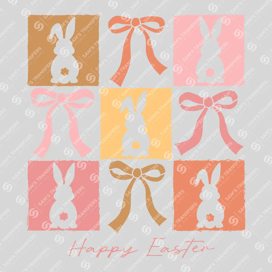 Apparel featuring a Happy Easter-themed DTF transfer.