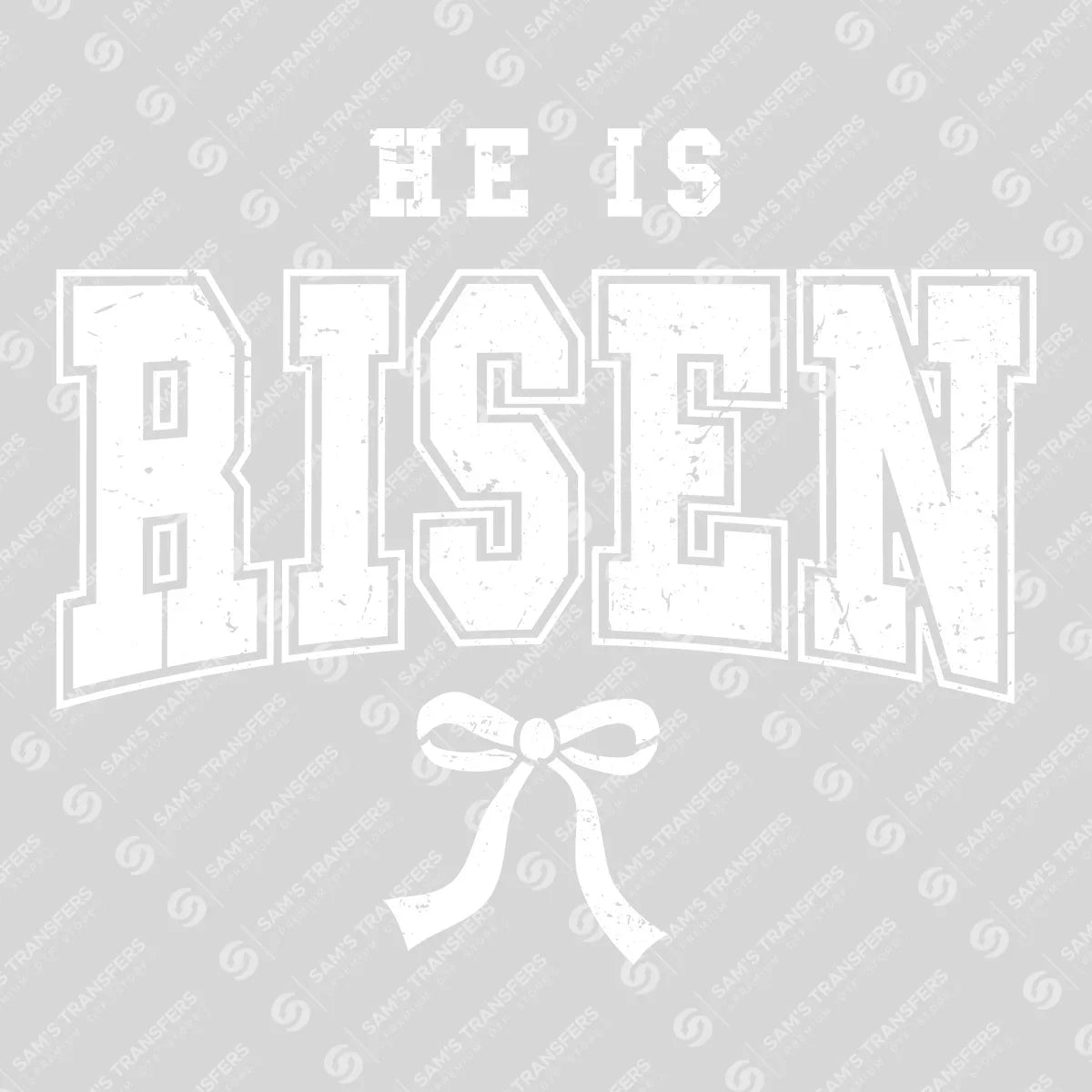 Apparel featuring a He Is Risen-themed DTF transfer.